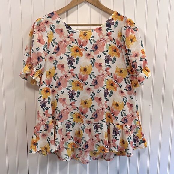 Ces Femme Tops - Ces femme floral short sleeve blouse